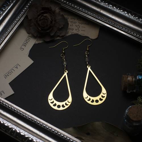 boucles d'oreilles phase de la lune - witchy en laiton