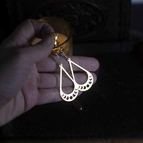 boucles d'oreilles phase de la lune - witchy en laiton