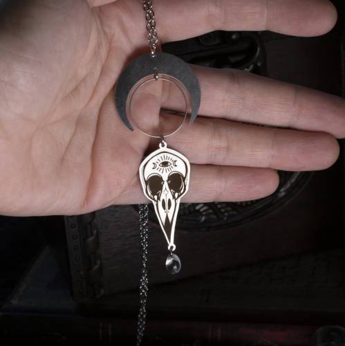 collier pendentif crâne de corbeau en acier inoxydable
