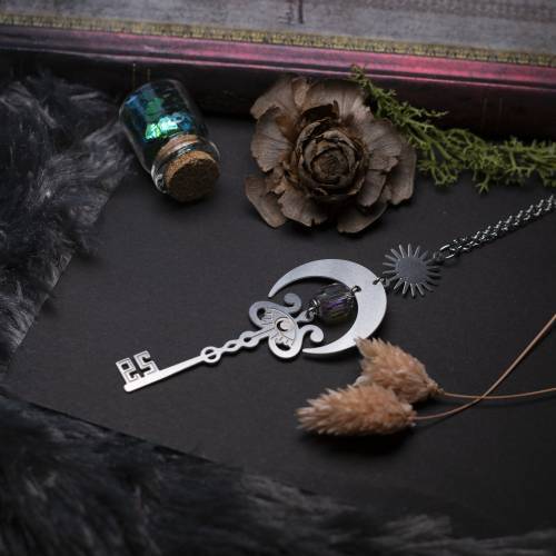 collier pendentif clé en acier inoxydable