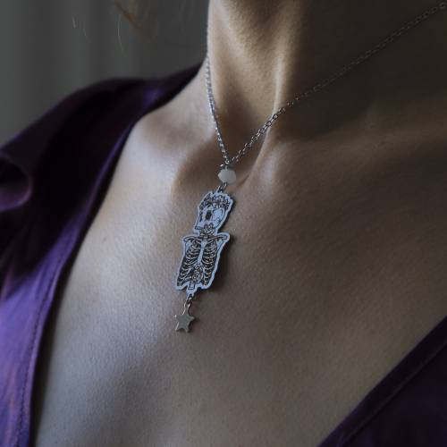 ras-de-cou pendentif squelette - gothique  en acier inoxydable