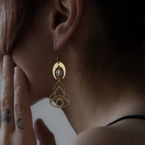 boucles d'oreilles oeil et lune  en laiton