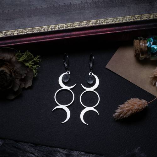 boucle d'oreille triple lune en acier inoxydable