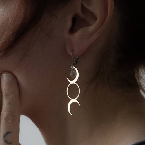 boucle d'oreille triple lune en acier inoxydable
