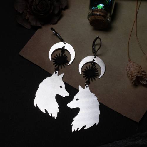 boucles d'oreille loup en acier inoxydable