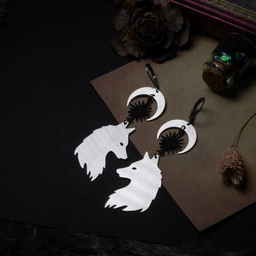 boucles d'oreille loup en acier inoxydable