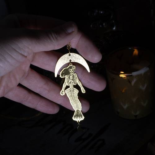 collier pendentif sirène - squelette  en laiton