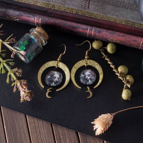 boucles d'oreilles cabochon en verre femme zombie
