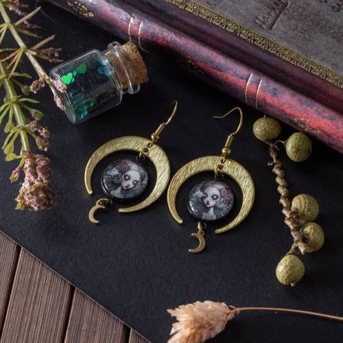 boucles d'oreilles cabochon en verre femme zombie