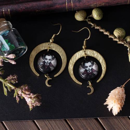boucles d'oreilles cabochon en verre vampire