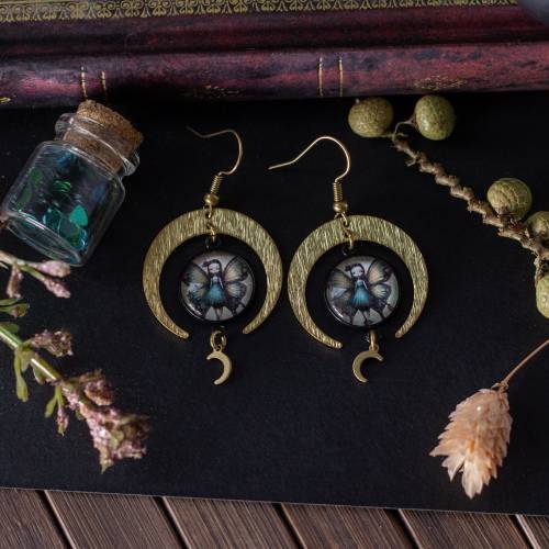 boucles d'oreilles cabochon en verre femme papillon
