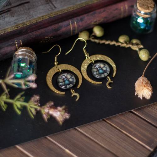 boucles d'oreilles cabochon en verre femme papillon