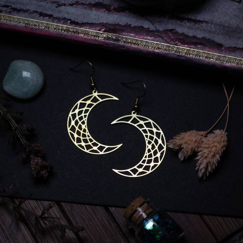 boucles d'oreilles lune  - witchy - géométrique  en laiton
