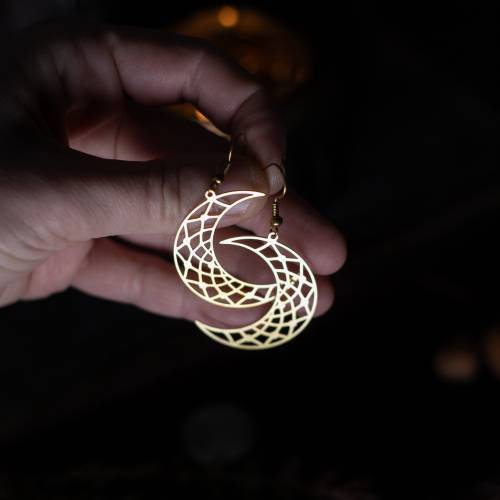 boucles d'oreilles lune  - witchy - géométrique  en laiton