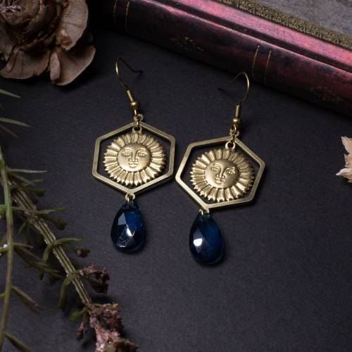 boucles d'oreilles soleil et perle - bohème  en laiton