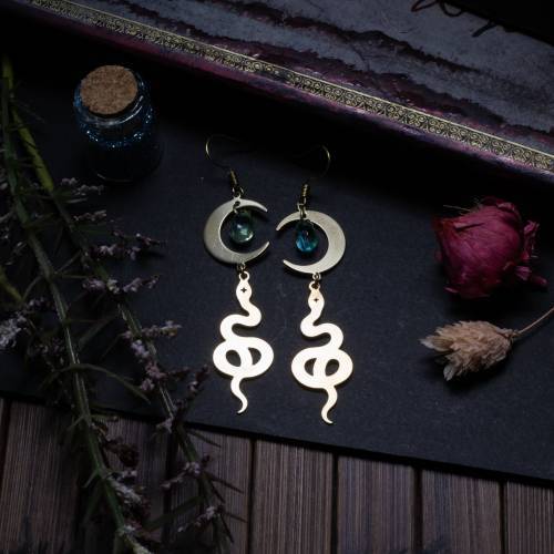 boucles d'oreilles serpent - laiton  - sorcière - magie - reptile