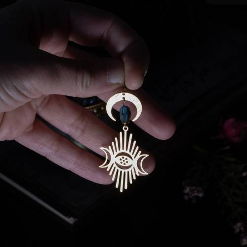 boucles d'oreilles oeil et lune  en laiton