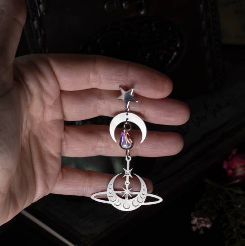 boucles d'oreilles lune - étoile géométrique  - Celeste  en acier