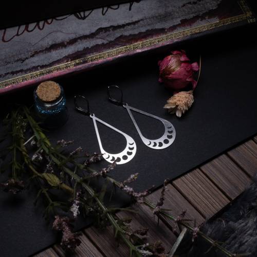 boucles d'oreilles phase de la lune en acier inoxydable
