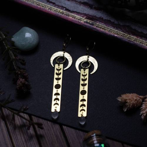 boucles d'oreilles phase de la lune - witchy en laiton