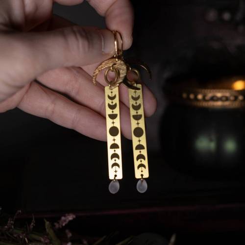boucles d'oreilles phase de la lune - witchy en laiton