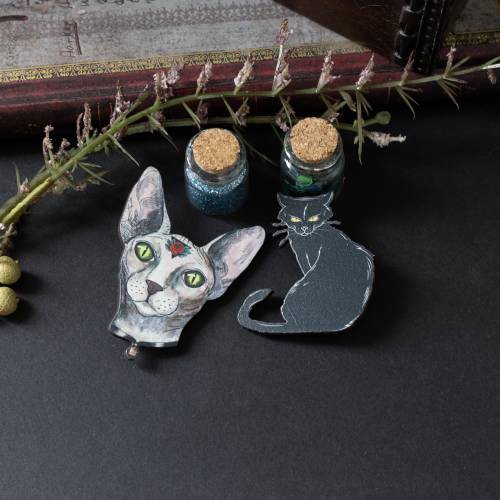 broche - pins chat - chat noir - sphynx