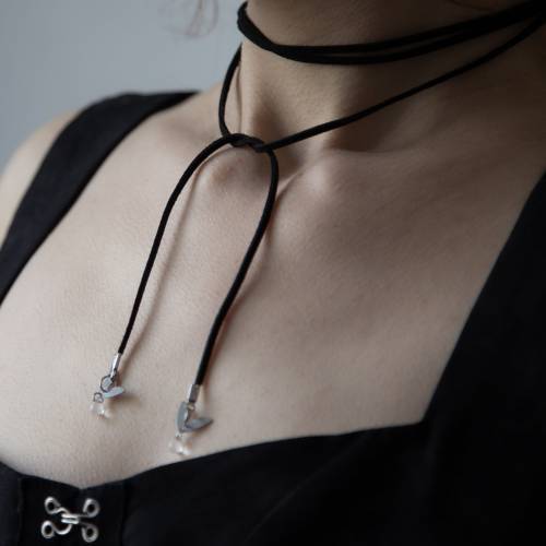 collier tour de cou en faux daim - pendentif  sirène  en acier inoxydable
