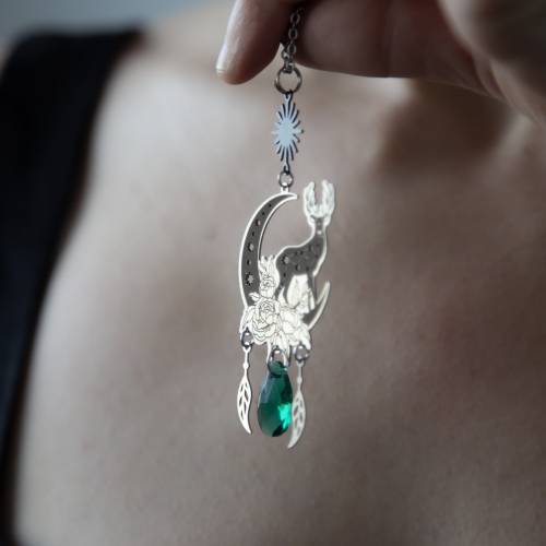 collier pendentif  cerf et lune en acier inoxydable
