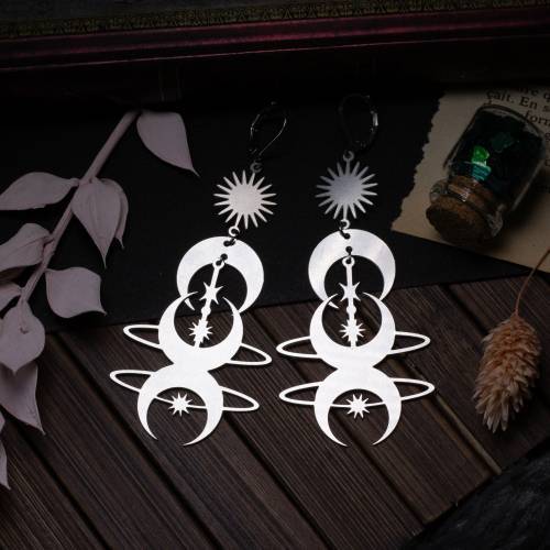 boucles d'oreilles lune - étoile géométrique  - Celeste  en acier