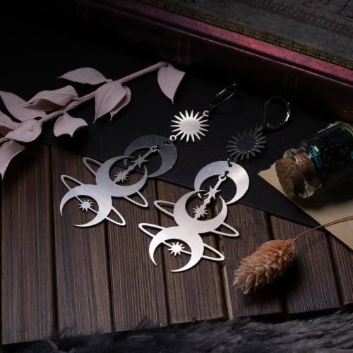 boucles d'oreilles lune - étoile géométrique  - Celeste  en acier