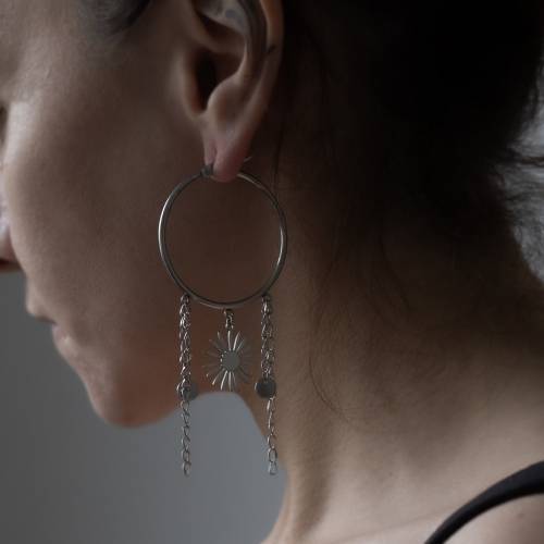 Maxi boucles d'oreilles créoles fleurs en acier inoxydable