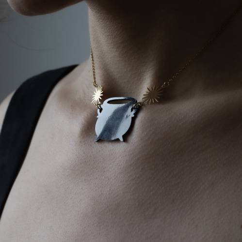 collier pendentif ras-de-cou chaudron - sorcière