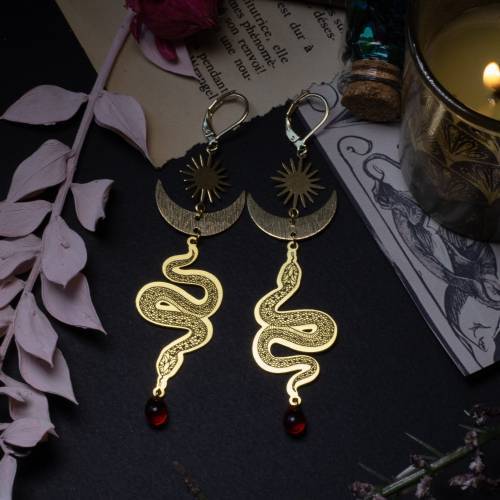 boucles d'oreilles serpent - laiton asymétrique