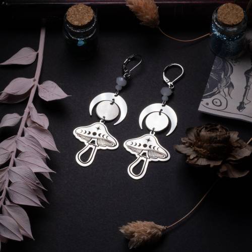 boucles d'oreilles champignon lune