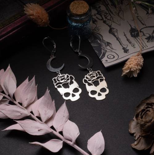 boucles d'oreilles tête de mort romantique acier inoxydable