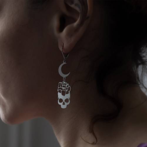 boucles d'oreilles tête de mort romantique acier inoxydable