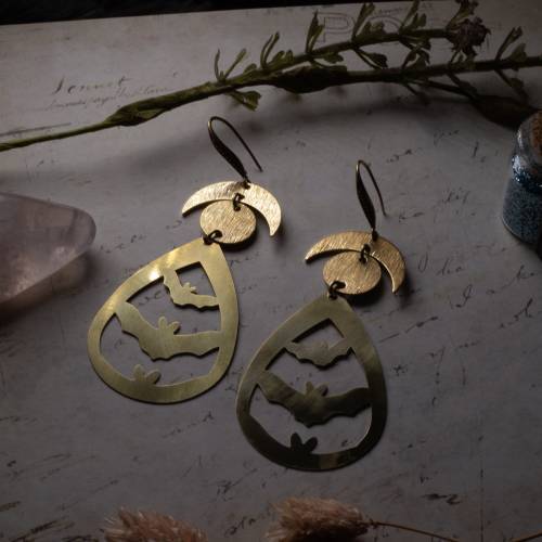 boucles d'oreilles chauve-souris  en laiton