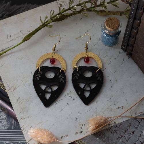 boucles d'oreilles ouija  en laiton et acrylique - gothique - ésotérique