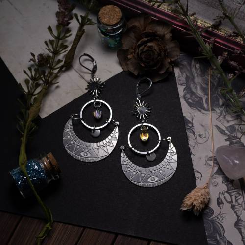 boucles d'oreilles oeil porte bonheur - Horus en acier inoxydable