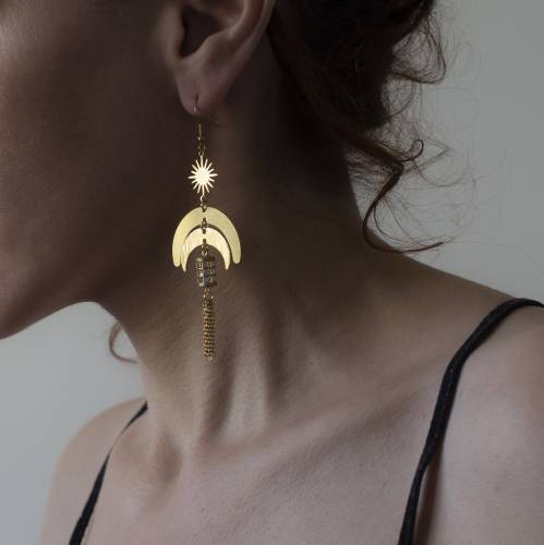 boucles d'oreilles lanterne et lune en laiton