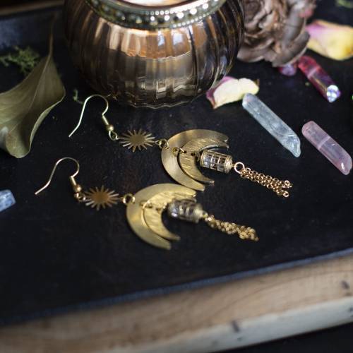 boucles d'oreilles lanterne et lune en laiton