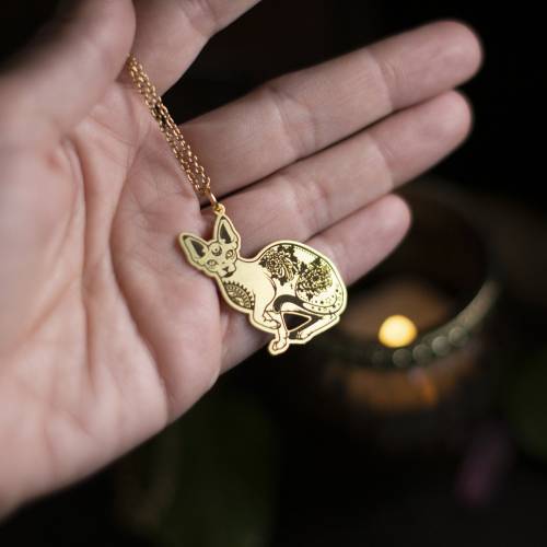 collier pendentif chat - sphynx  en laiton