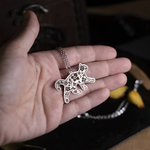 collier pendentif chat en acier inoxydable