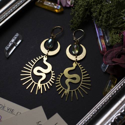 boucles d'oreilles serpent - laiton  - sorcière - magie - reptile