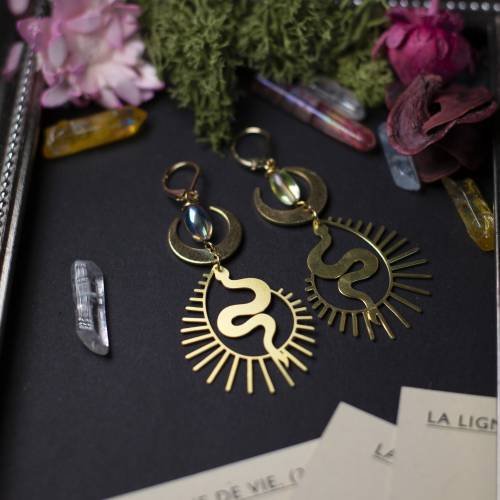 boucles d'oreilles serpent - laiton  - sorcière - magie - reptile