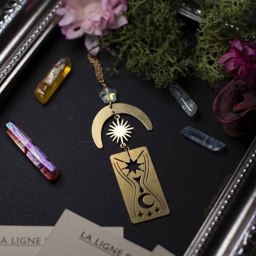 collier pendentif  sablier - witchy en laiton