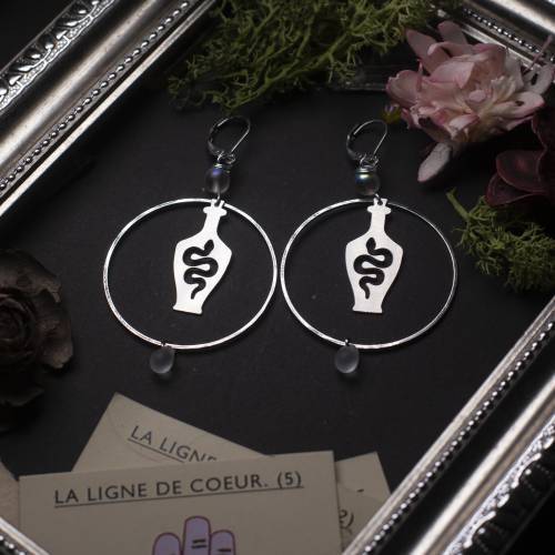 boucles d'oreilles créoles  serpent - sorcière - magie - reptile