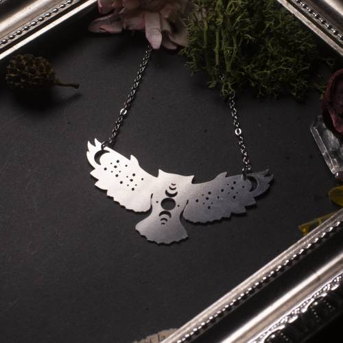 ras de cou pendentif hibou en acier inoxydable